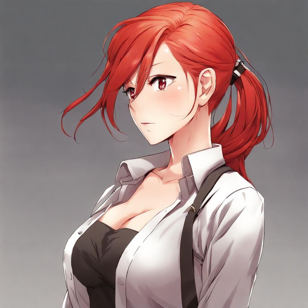 Anime Girl with Red Hair in Manga Style