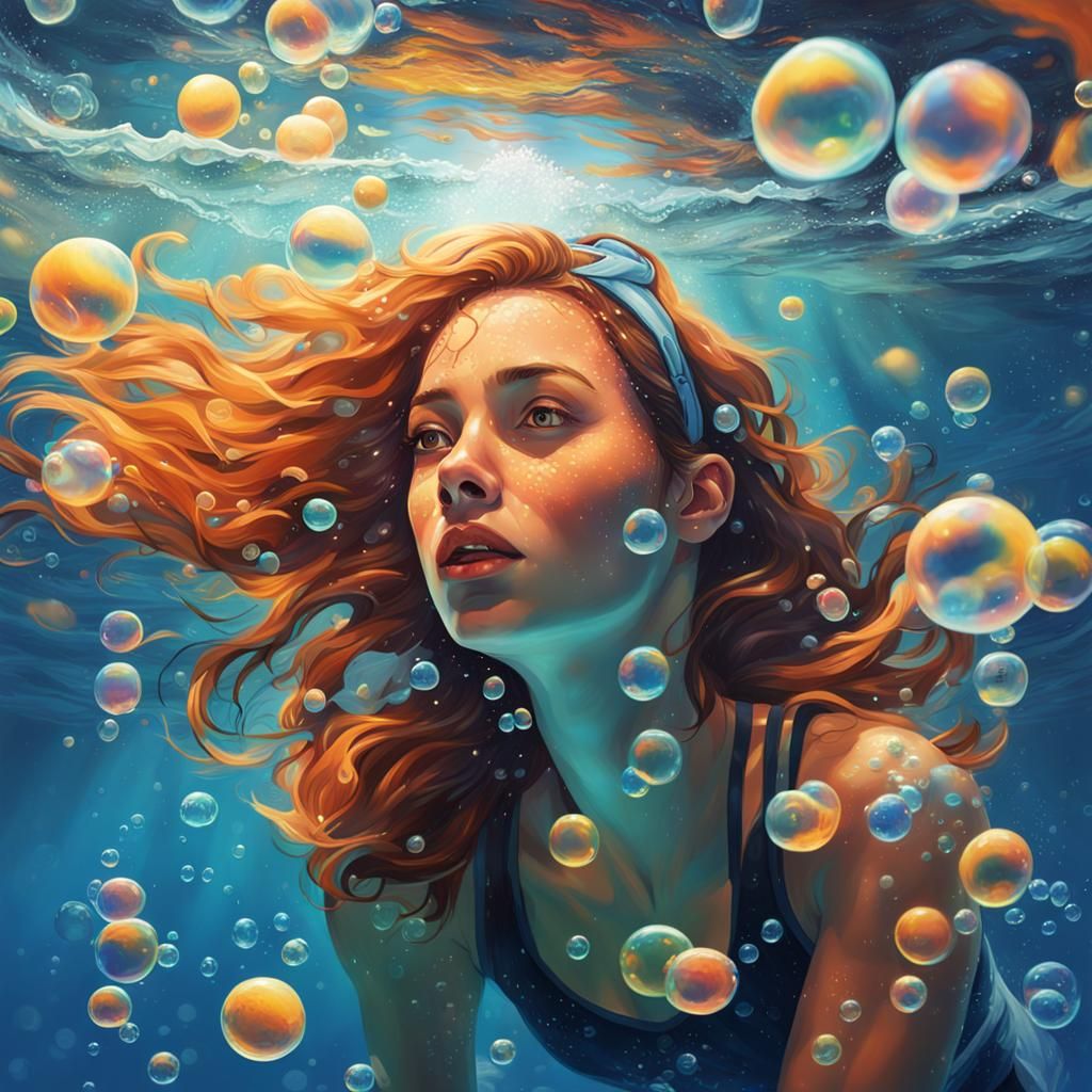 Underwater Girl Portrait in Hyperrealistic Splash Art
