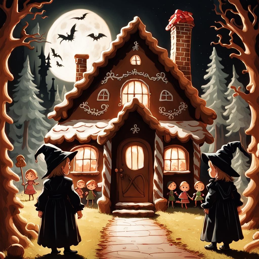 Hansel and Gretel at the Gingerbread House