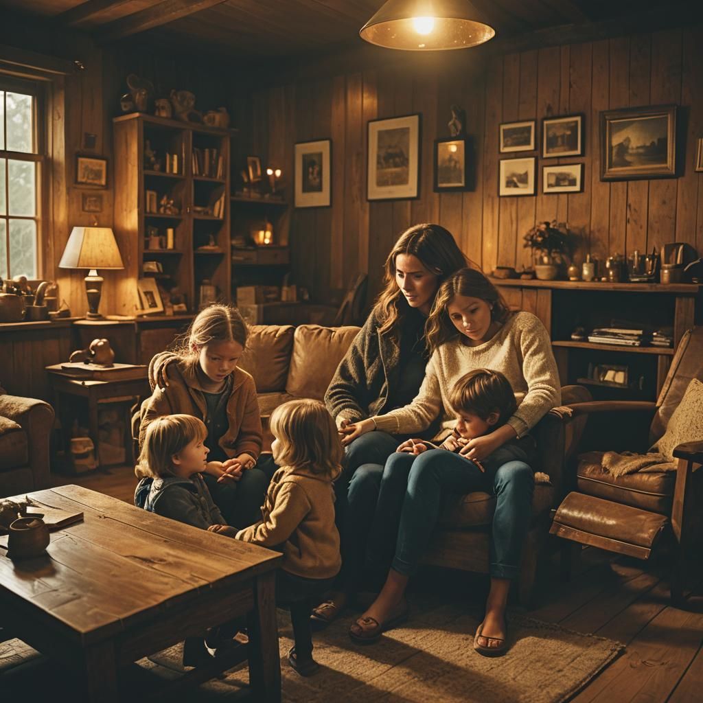 Cozy Family Scene in Golden Light