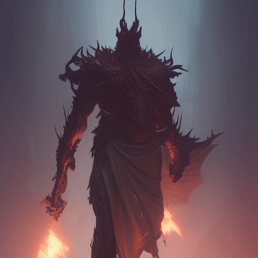 Detailed Dragon Man in Dark Fantasy Style