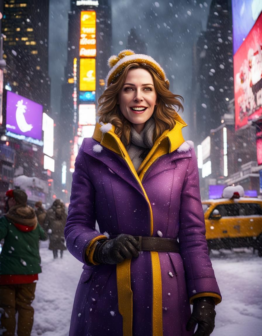 Christmas Woman in Times Square: Dark Fantasy Art