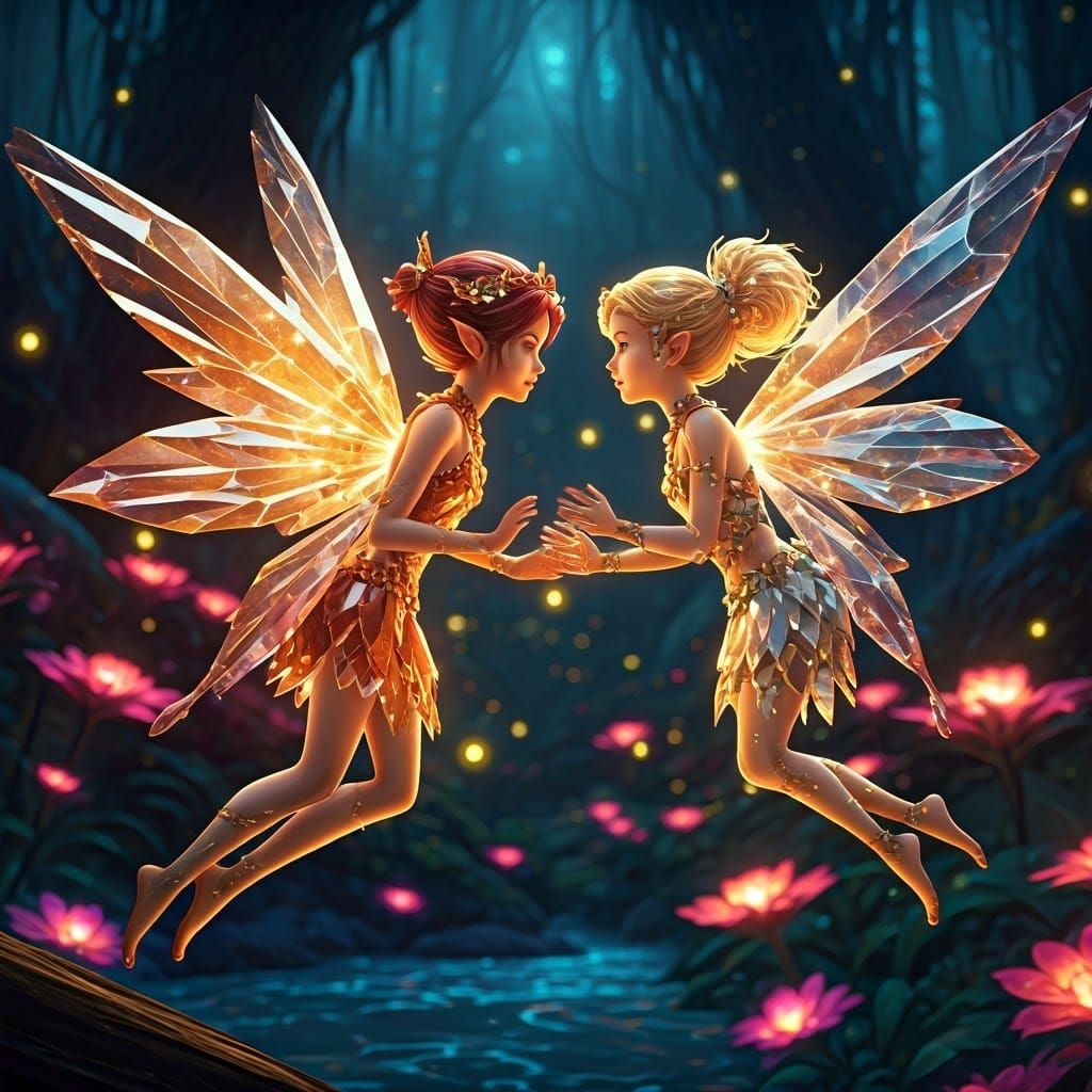 Fairies Discussing in Magical Forest, Crystal Wings