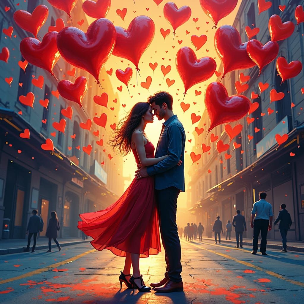 Couple's Love Creates Hearts Explosion in City