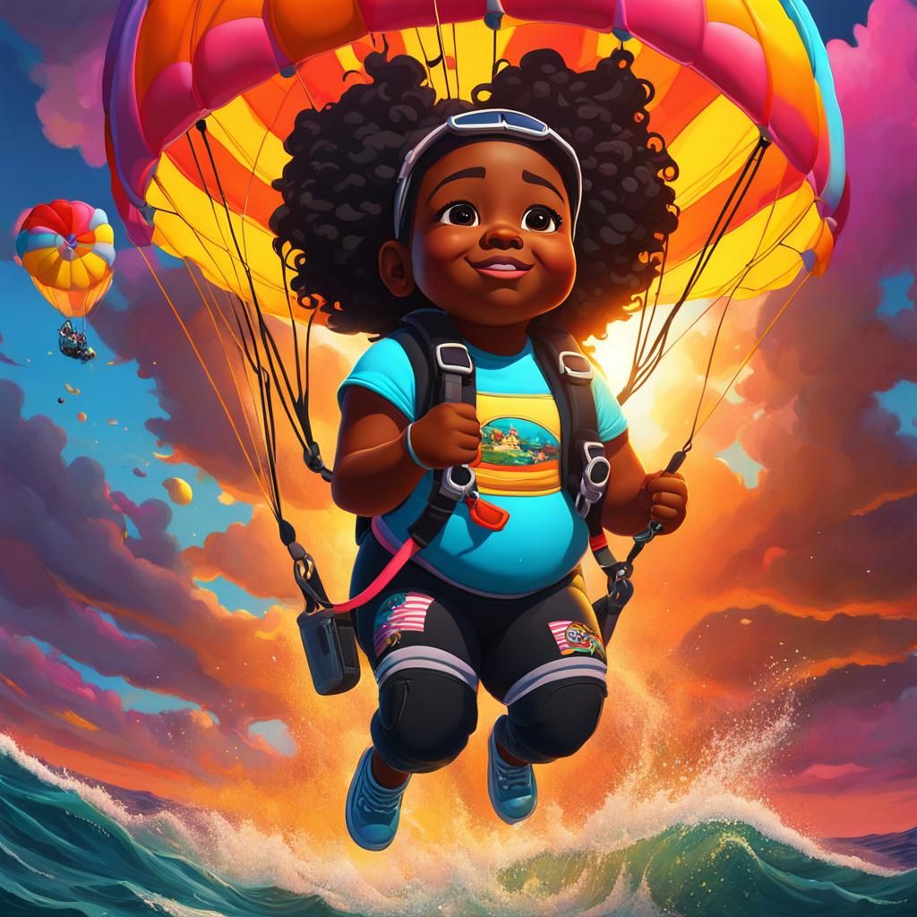 Parasailing Black Girl in Graffiti Splash Art Style