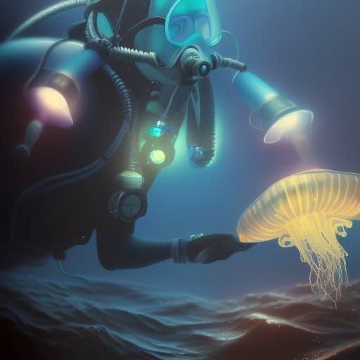 Undersea Diver and Jellyfish: Concept Art