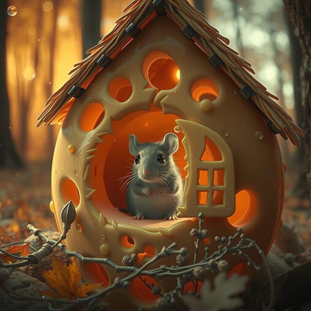 Whimsical Mouse in Hyperdetailed Cheese House Amidst Autumn ...