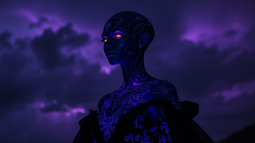 Alien Woman with Bioluminescent Skin in Dreamlike Art