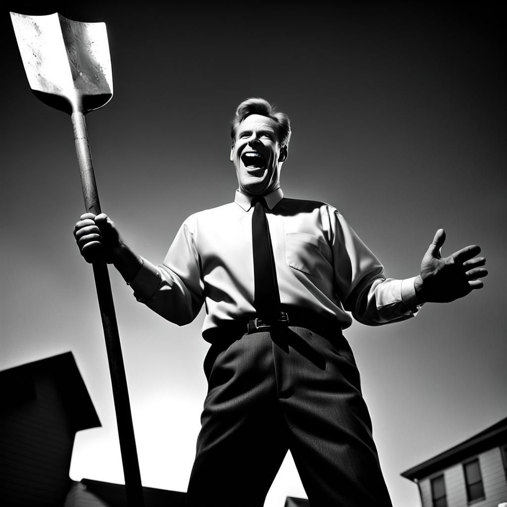 Preacher with Shovel in Film Noir Style