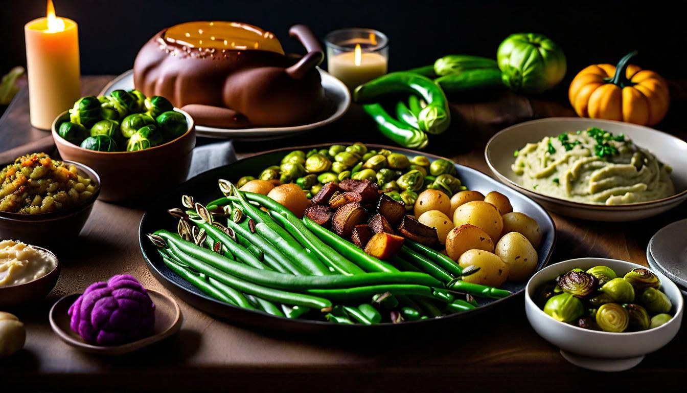 Vegan Thanksgiving Dinner in Golden Hour Lighting