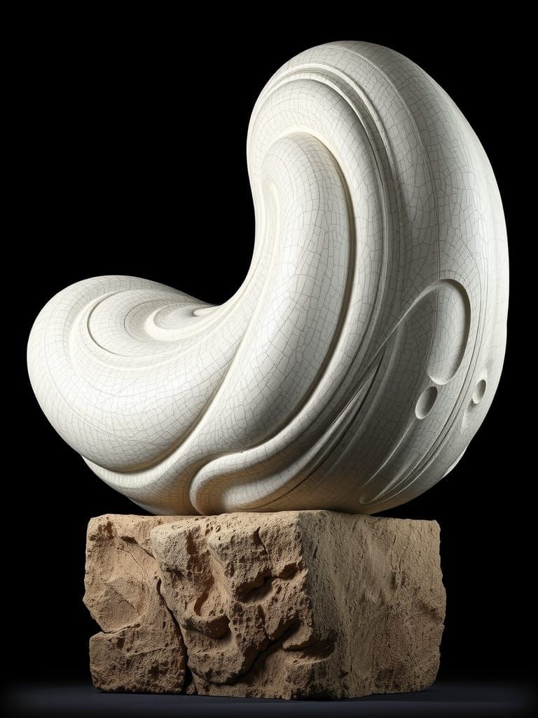 Majestic Abstract Limestone Sculpture in Dramatic Lighting
