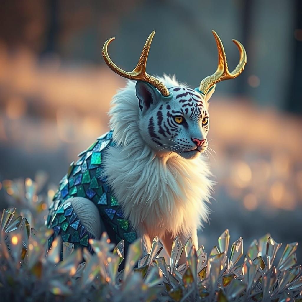 Vibrant Fairy Dragon Tiger Amidst Kaleidoscopic Rainbows