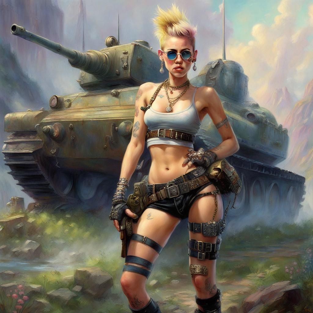 Ethereal Tank Girl Fantasy in Hyperdetailed Style