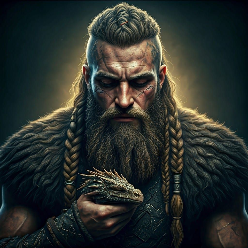 Viking Braided Beard with Sleeping Dragon