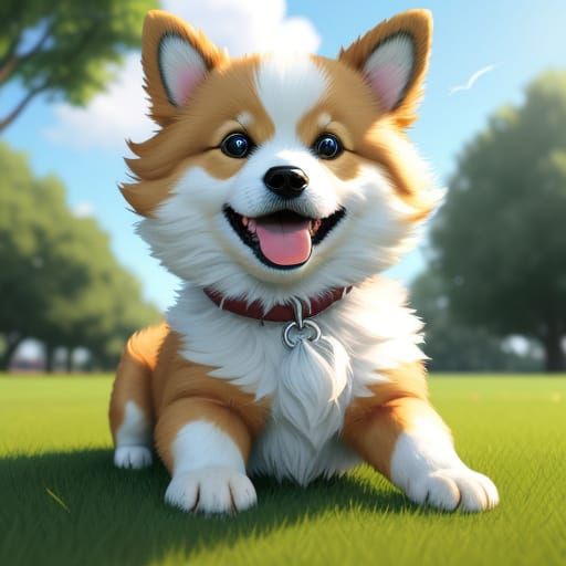 Cartoon Dog Portrait in Sunny Park
