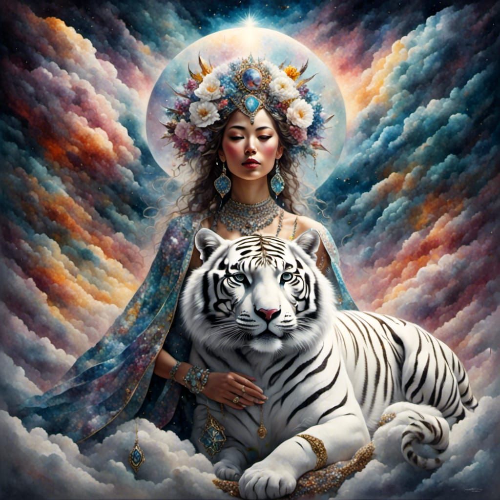 Ute Woman with Tiger Spirits in Space