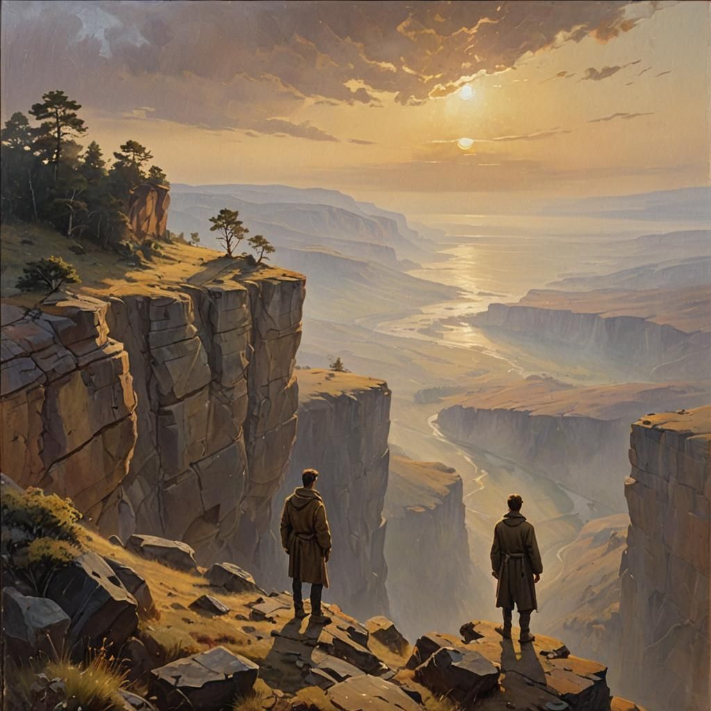 Ethereal Figure Gazing Over Misty Landscape