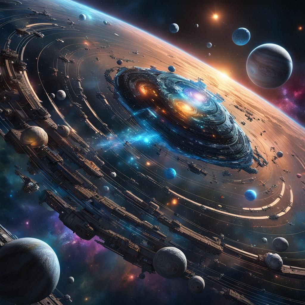 Spaceship Federation in Galaxy, Hyperrealistic Concept Art