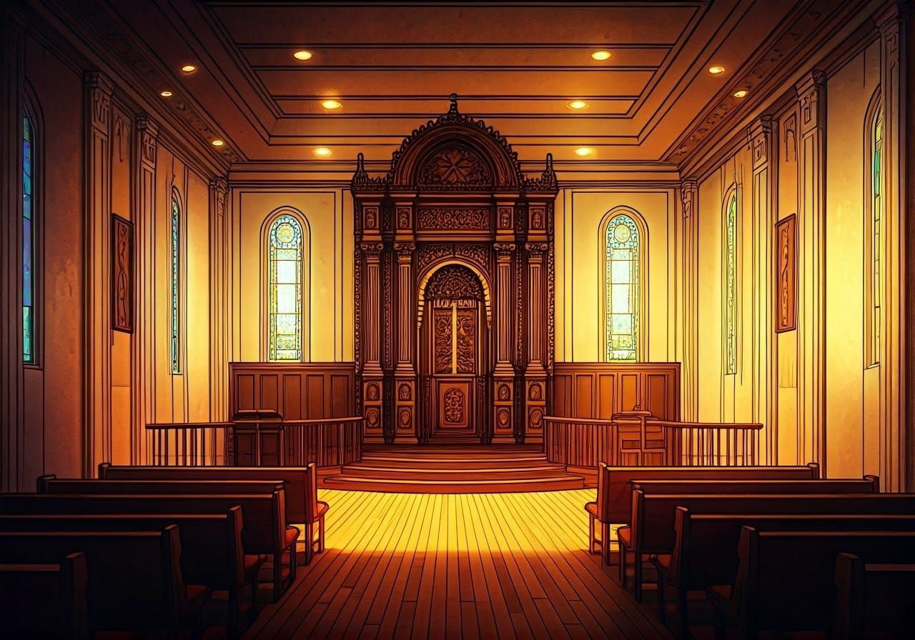 Synagogue Interior in Anime Manga Style Illustration