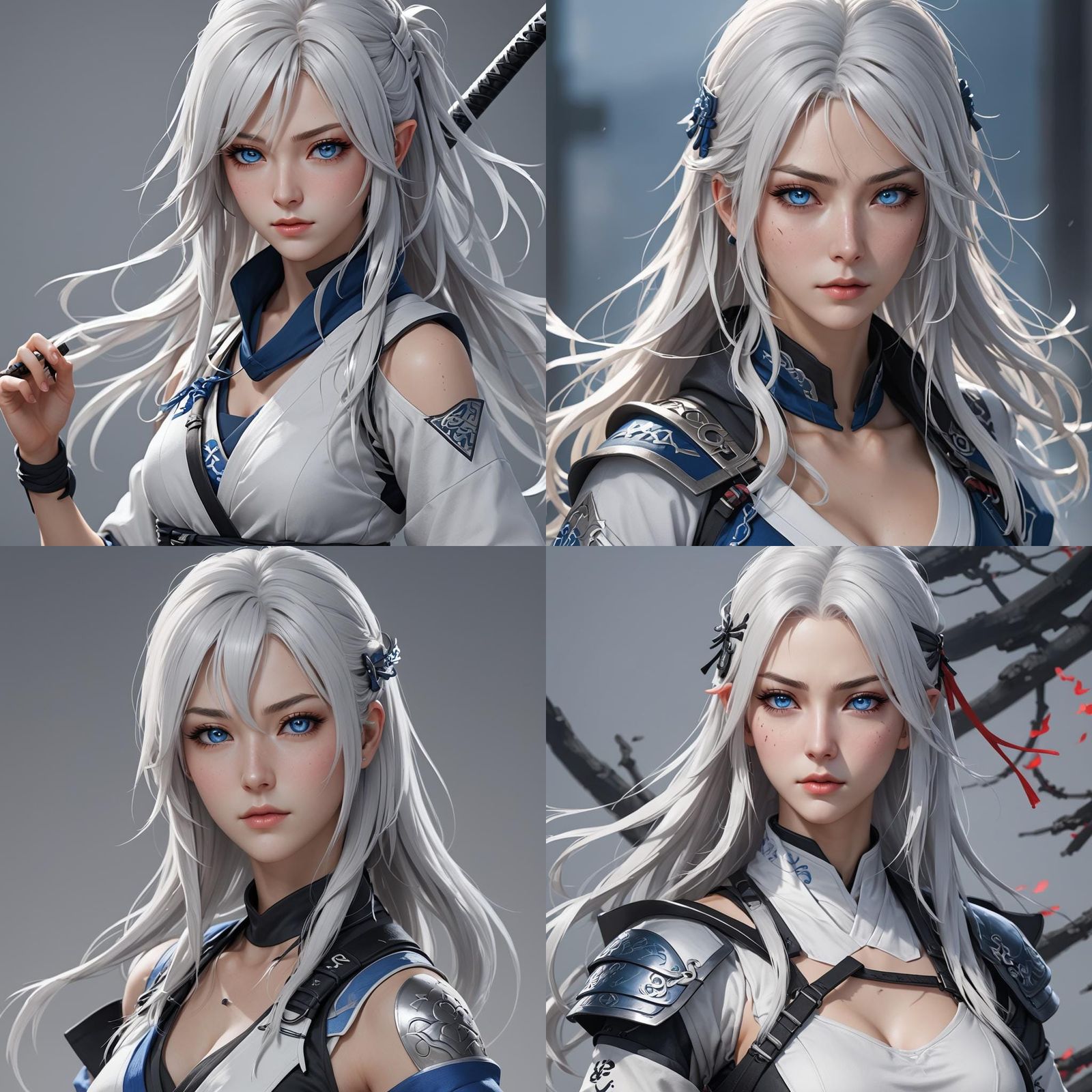 Anime Girl Ninja with White Hair in 3D Art