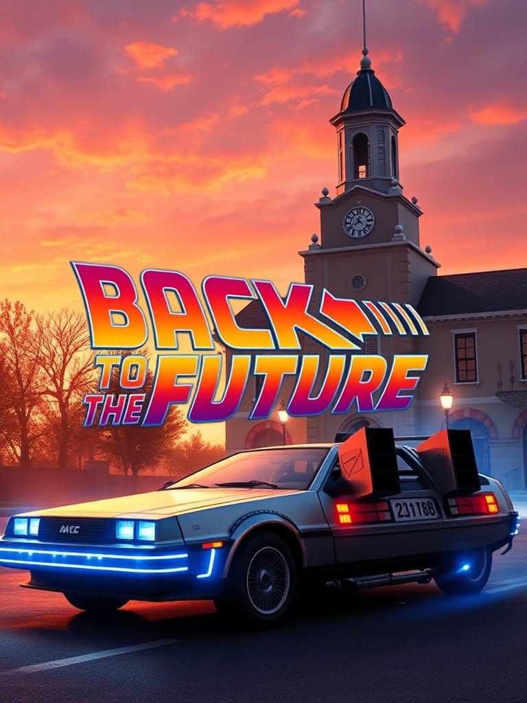 DeLorean 'Back to the Future' Film Poster in 8k