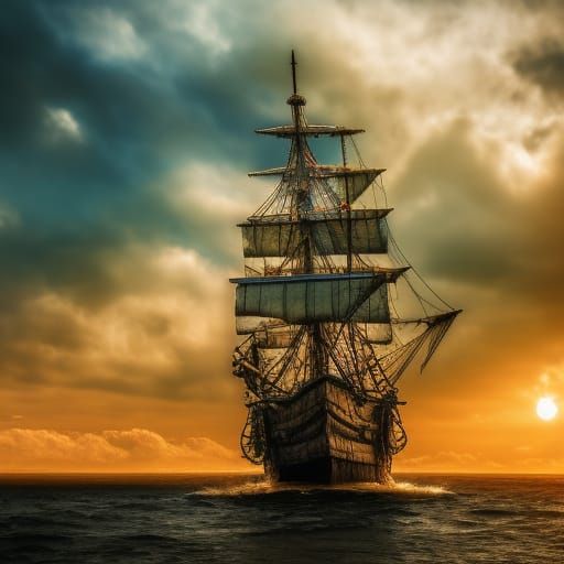 Pirate Ship Sailing Among the Clouds