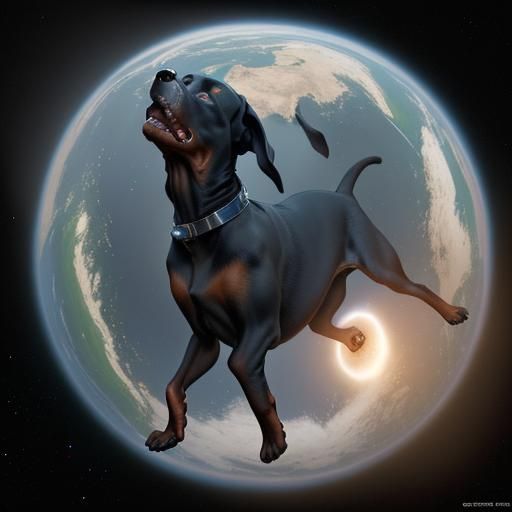 Doberman Dog Astronaut in Outer Space