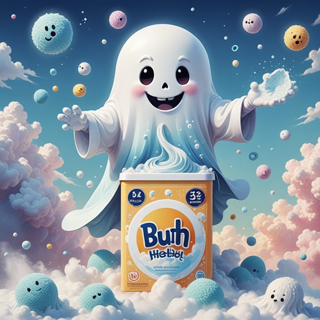 Cute Ghost Sells BUH! Washing Powder with Delight