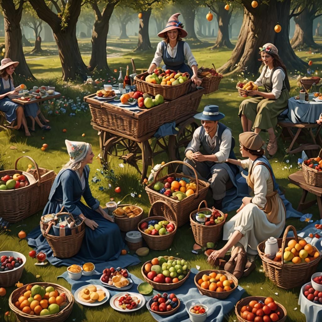 Mother's Day Picnic in Detailed Fantasy Style