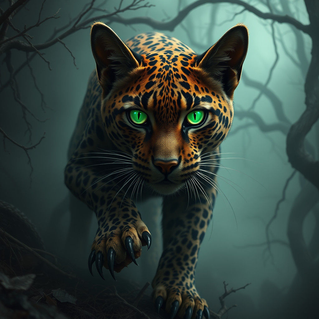 Majestic Hybrid Cat Emerges from Misty Forest