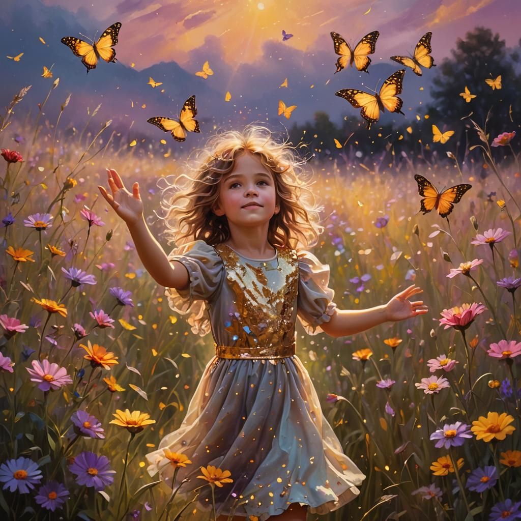 Girl Creates Luminescent Butterflies in Oil Painting Style