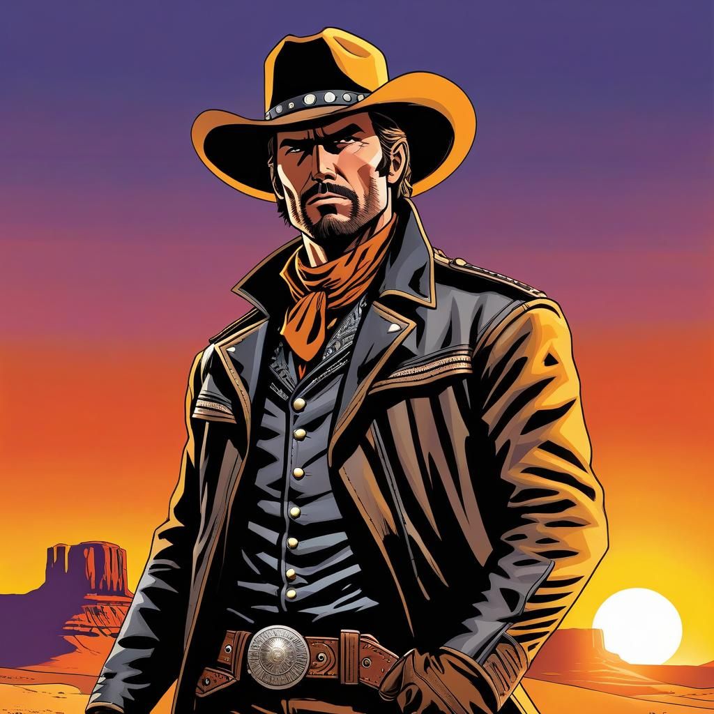 Wild West Gunslinger Portrait in Comic Book Style