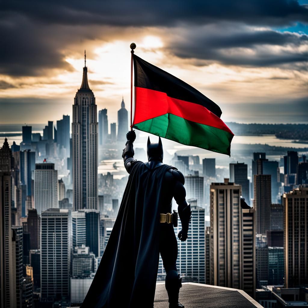Batman with Palestine Flag on Wayne Enterprises