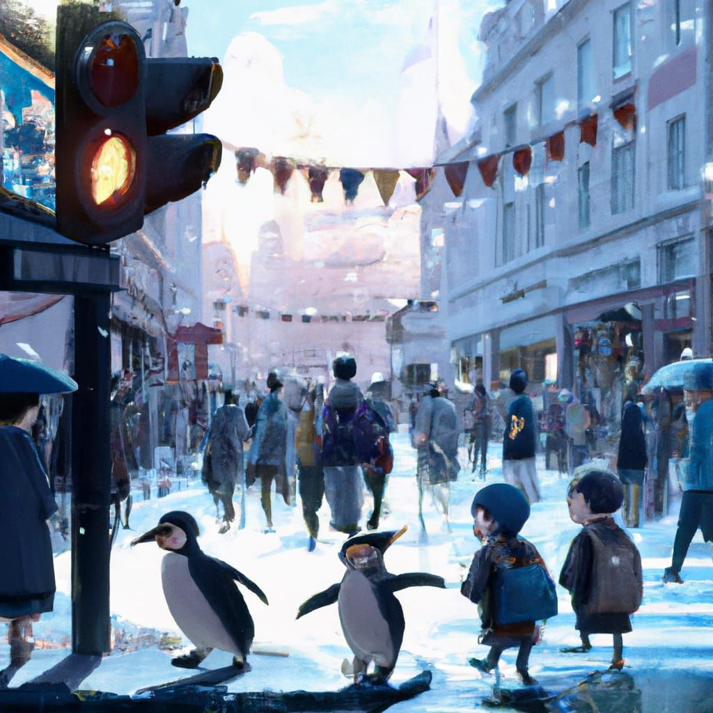 Penguins in Piccadilly Circus: Studio Ghibli Style
