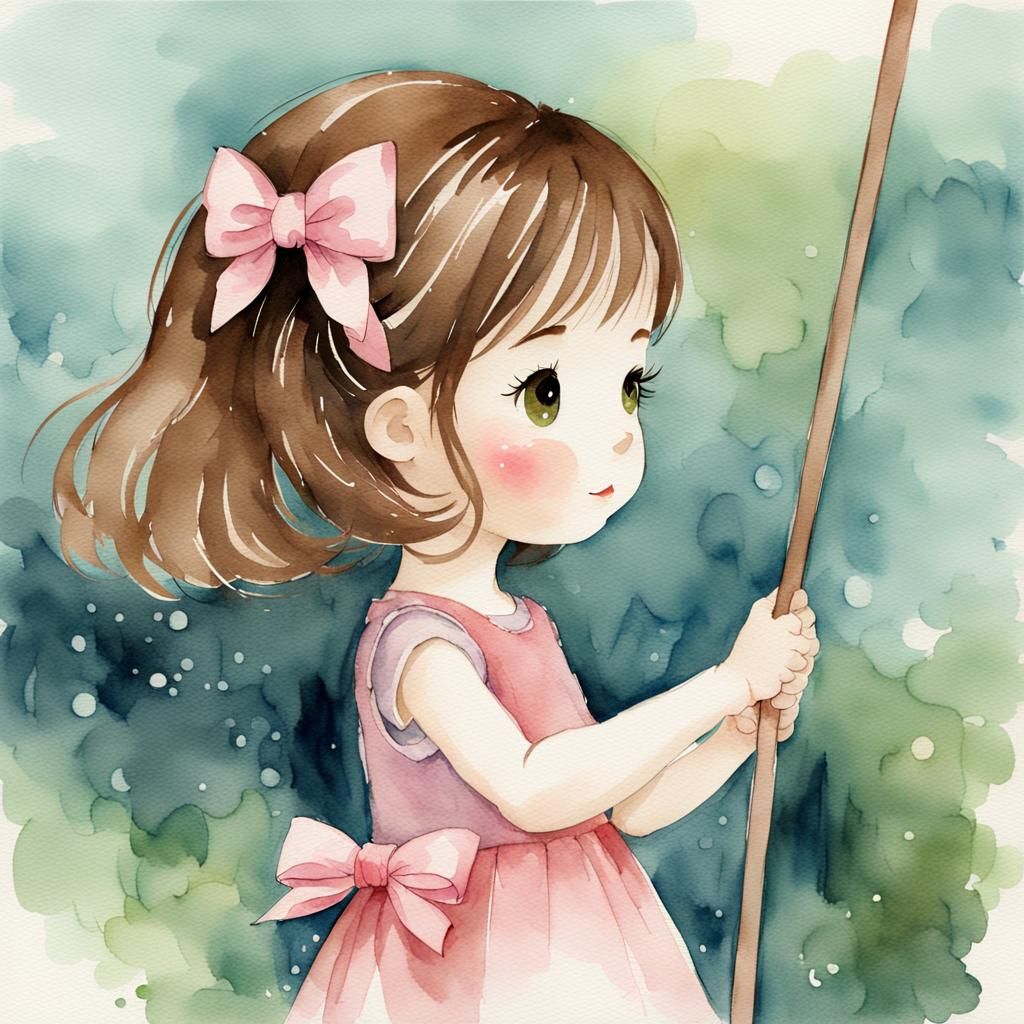 Watercolor Painting of a Girl on a Swing