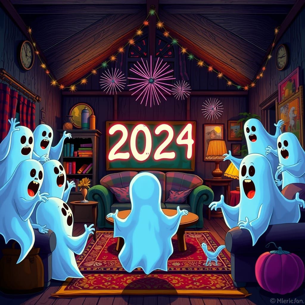 Ghosts Celebrate New Year's Eve in Haunted Living Room