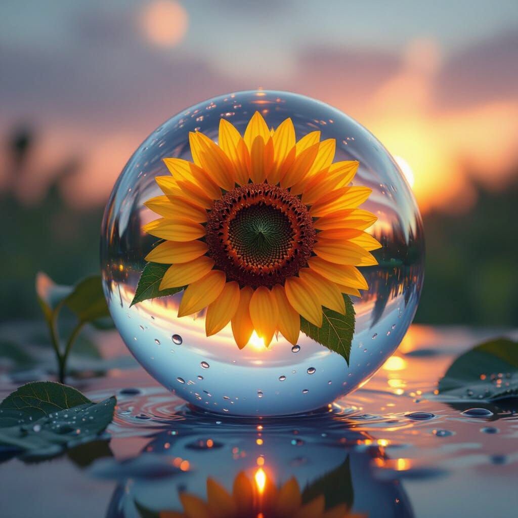 Sunflower Ablaze Reflected in Crystal Ball