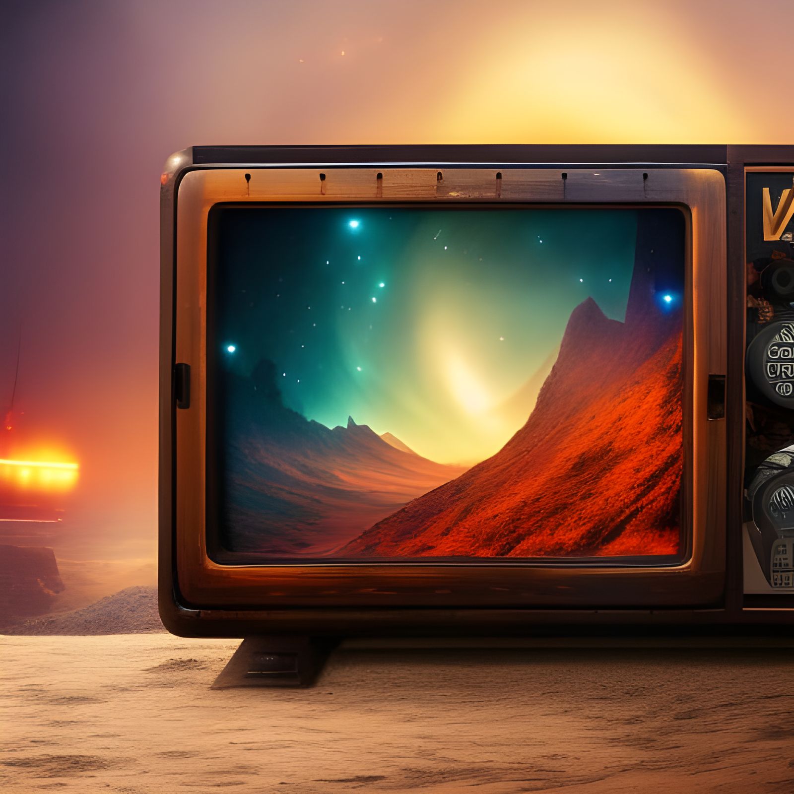 Nebula Inside Vintage TV, Digital Art