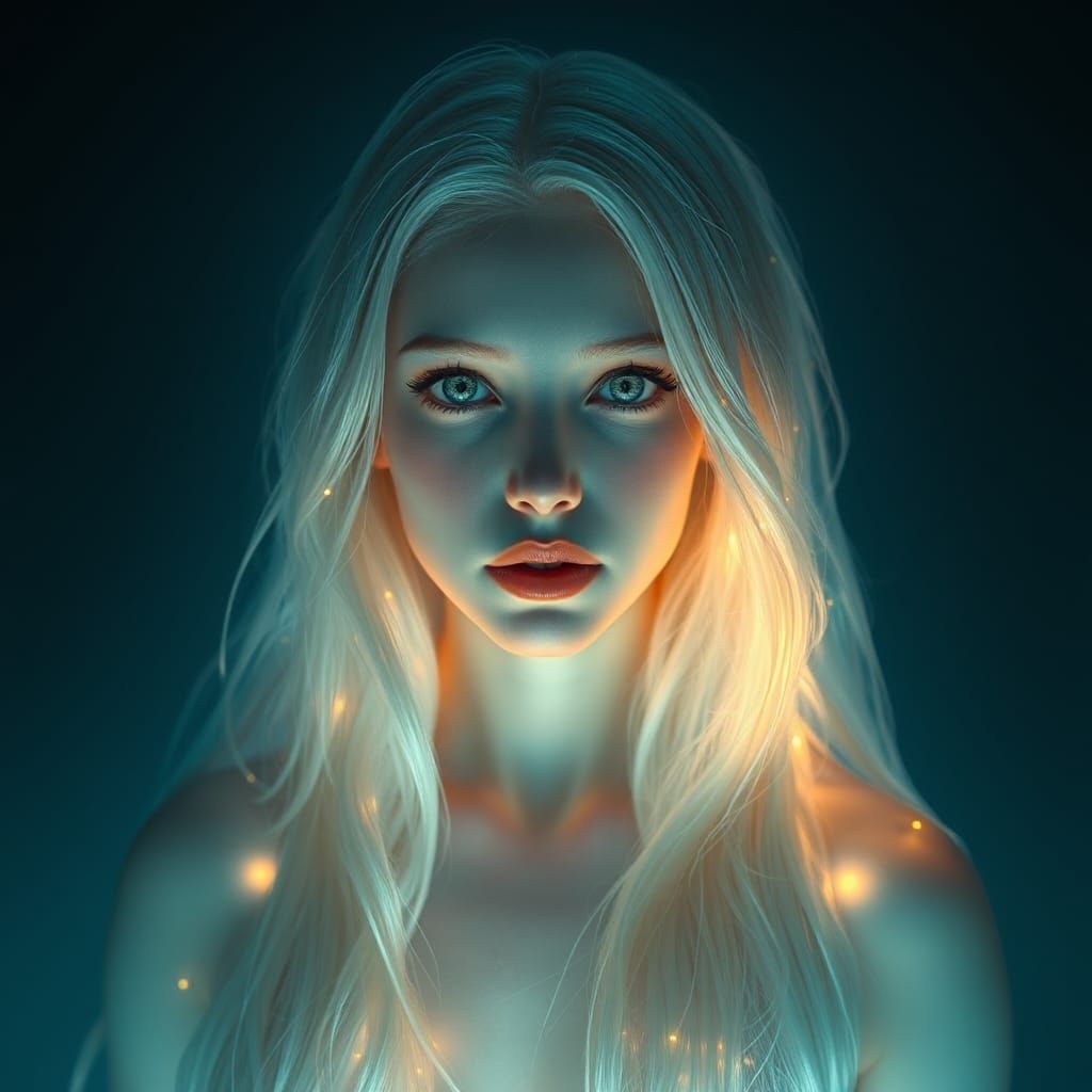 Bioluminescent Woman Portrait in Ethereal Lighting