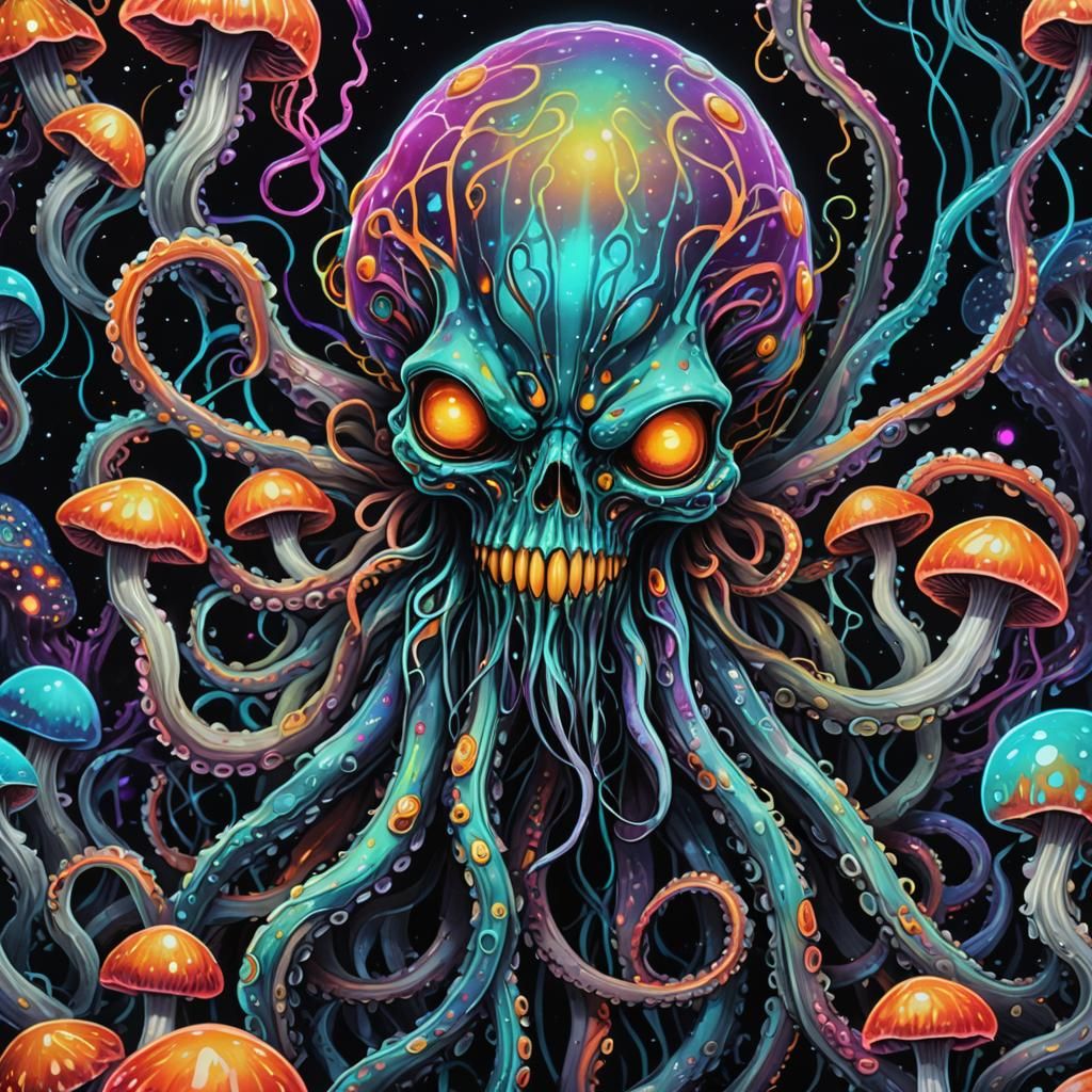 Bioluminescent Octopus Surrealism in Fauvist Style