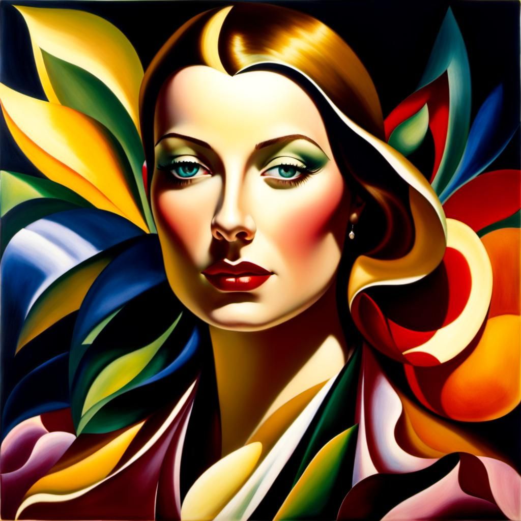 O'Keefe Self-Portrait in Lempicka's Art Deco Style