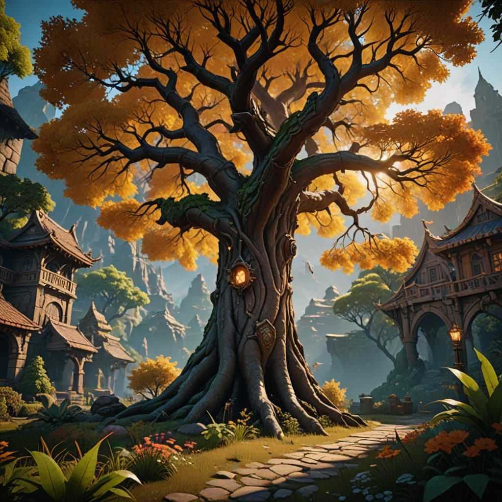 Summer Tree Bird in Vibrant Sunset Hues as Unreal Engine 5 C...