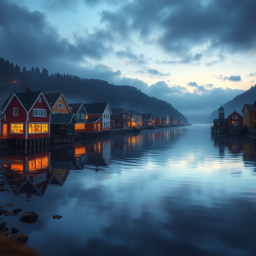 Nordic Twilight Landscape in Impressionist Style