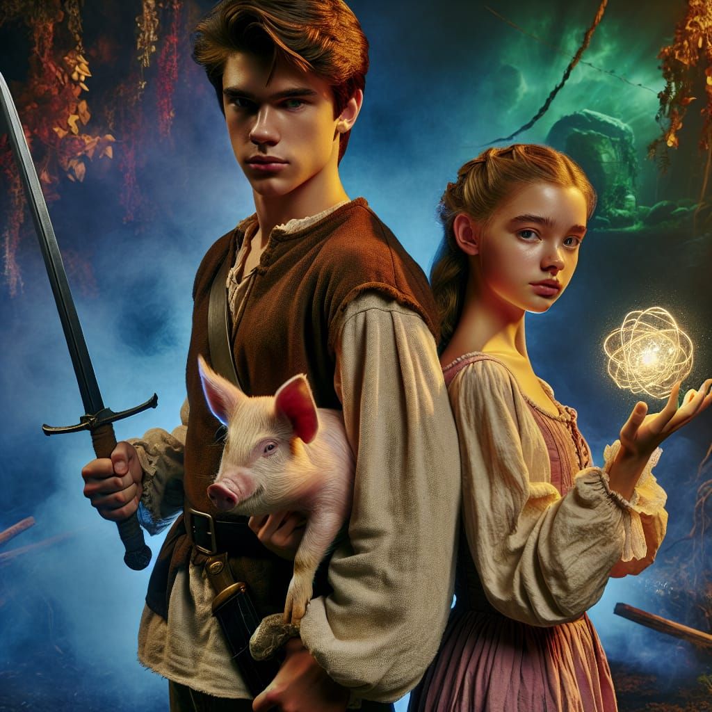 Hero and Princess in Wilderness Scene