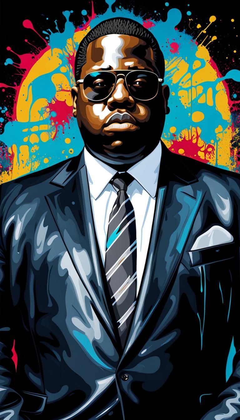 Notorious BIG in Colorful Graffiti Splash Art