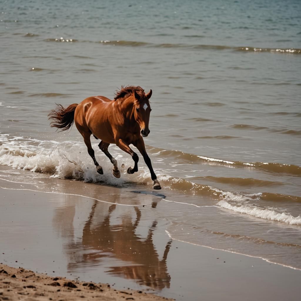 Red Horse Galloping on Beach: Professional Photography