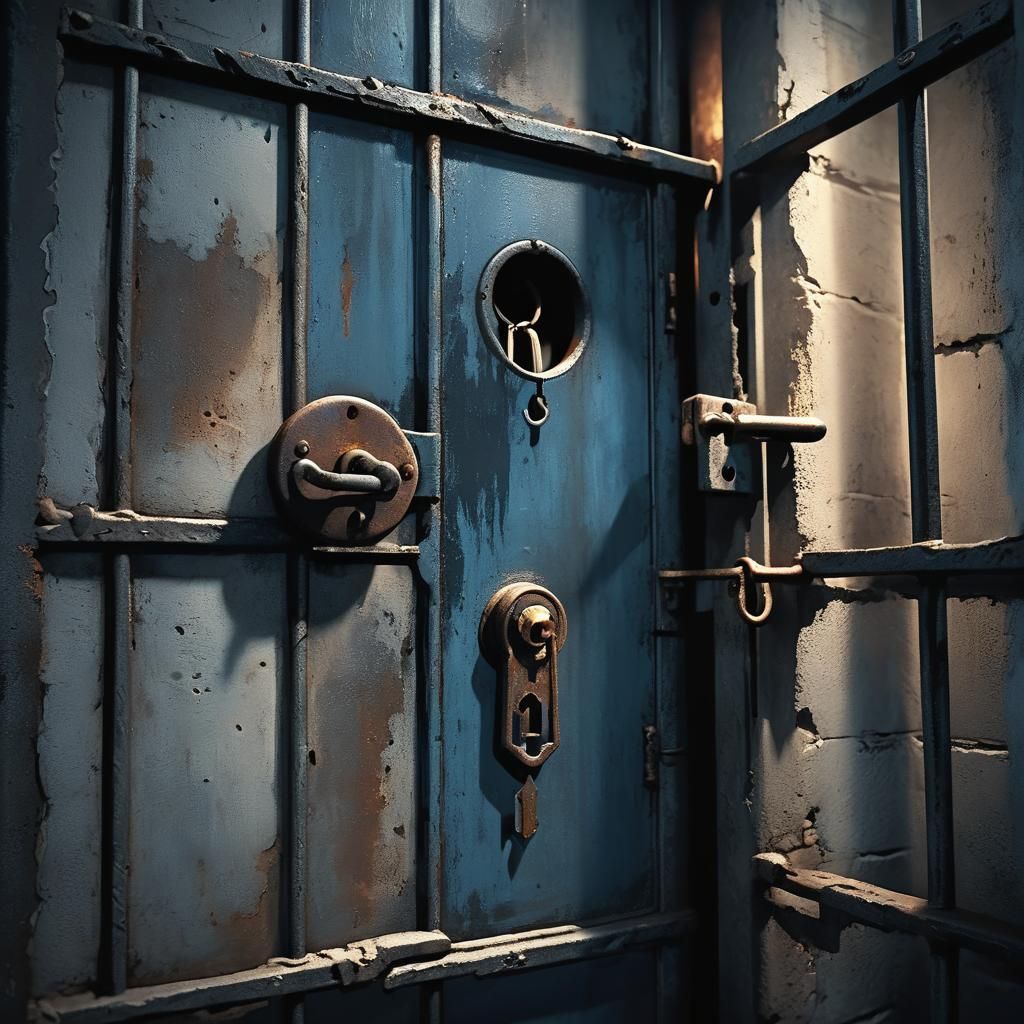 Ominous Prison Cell Door in Dark Academia Style