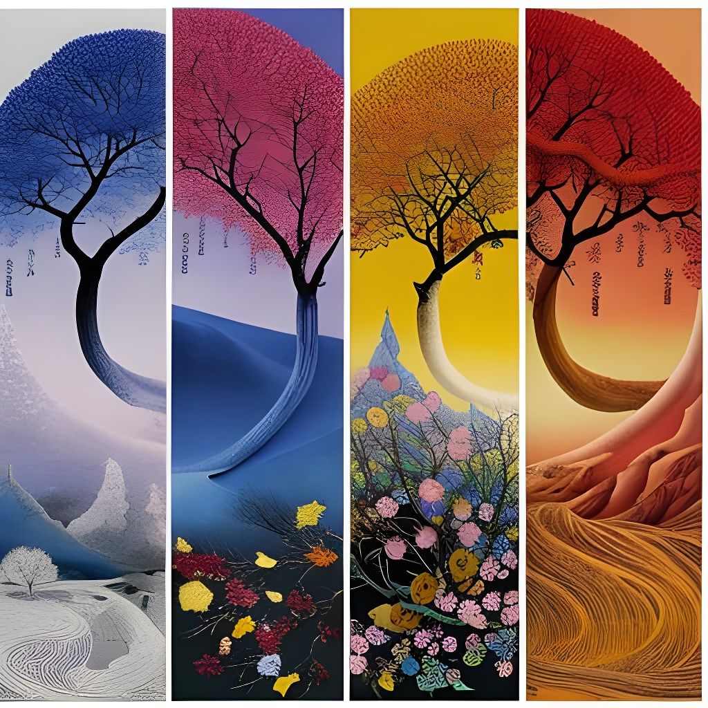 Four Seasons Ying Yang in Mixed Media Illustration