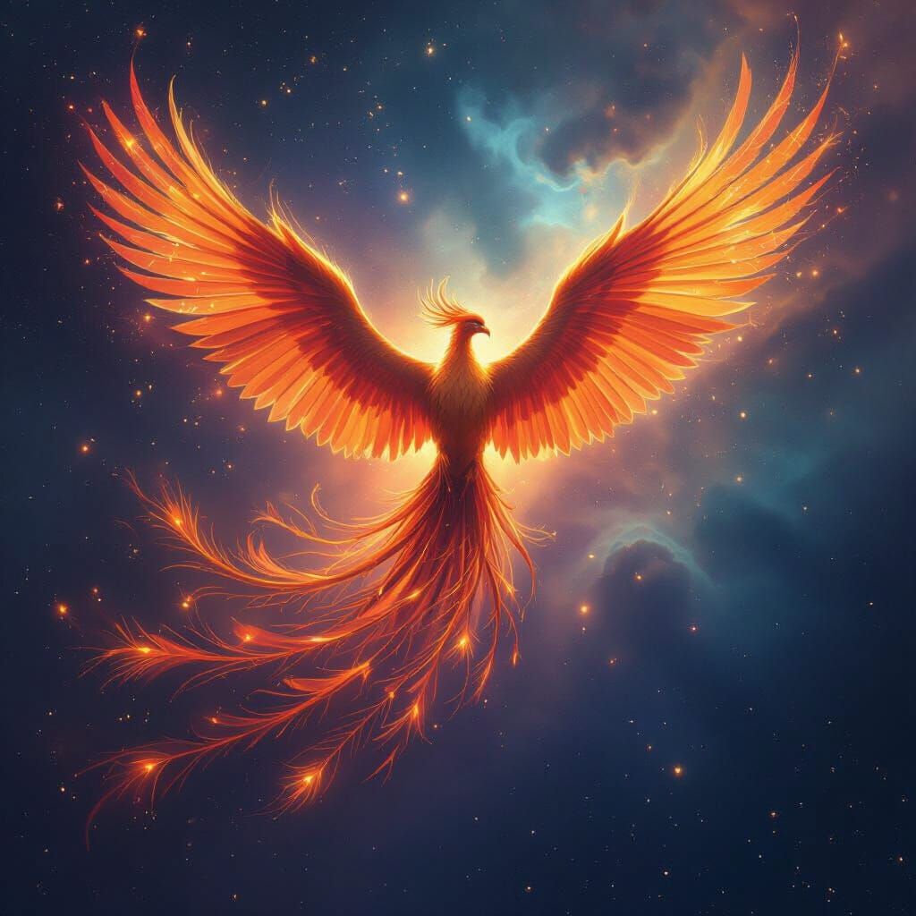 Cosmic Phoenix Soaring Through Stardust Nebulae