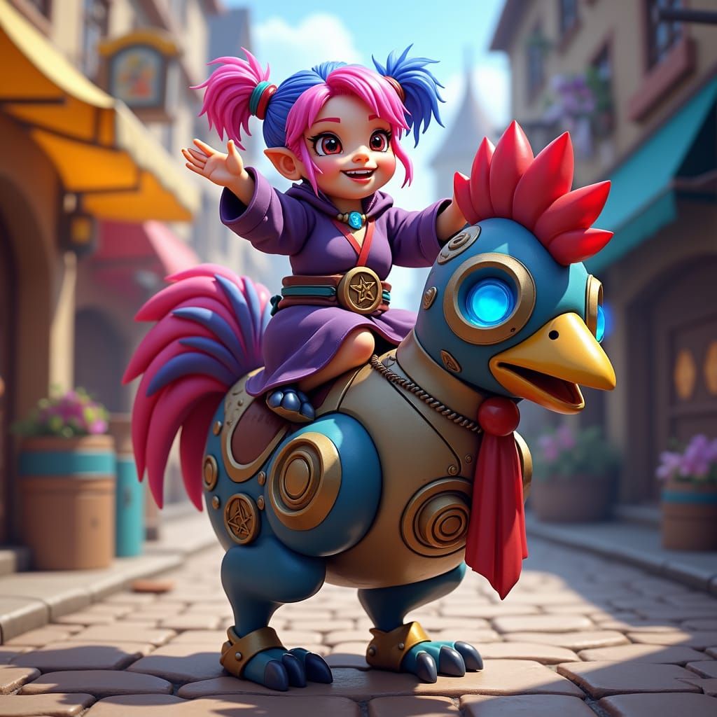 Gnome Mage Rides Robo-Chicken in Stormwind